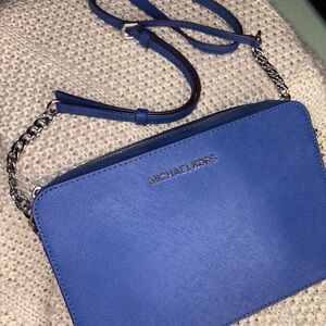 MICHAEL KORS Cobalt Blue Saffiano Crossbody with Chain Strap